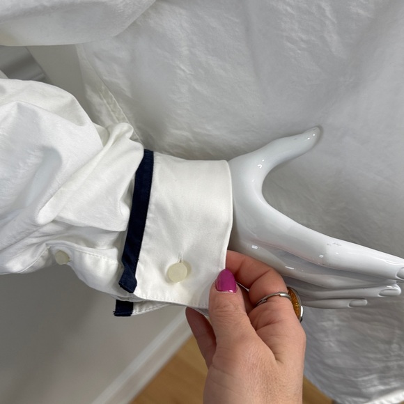 Ralph Lauren 100% Cotton White Button-Up with Navy collar and cuff trim accents - Picture 8 of 11